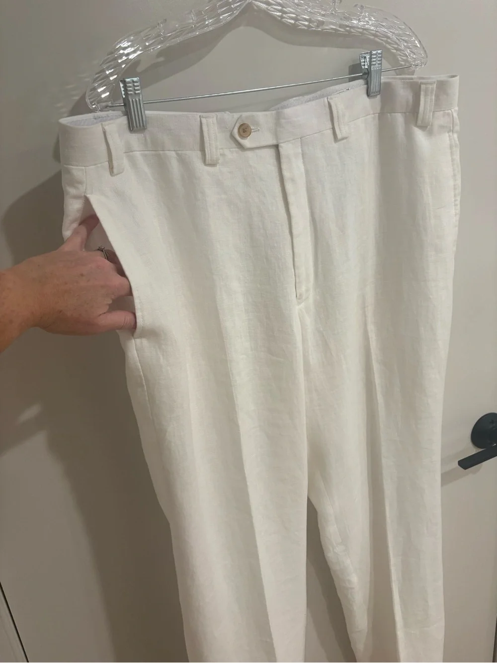 Lauren Ralph Lauren White 100% Linen Trouser Pants Beach Wedding Resort 40 x 32